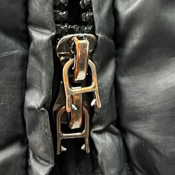 Dawn Levy Womens Black Zip Up Hooded Fur Collar Goose Down Puffer Coat Jacket M - Picture 6 of 7